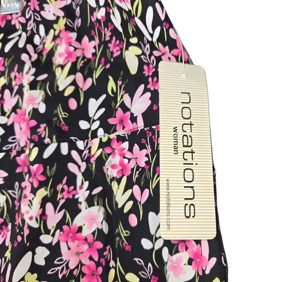 Notations Women 24W Floral SKirt Black Pink Polka Dot Cottagecore Romantic - Picture 4 of 16